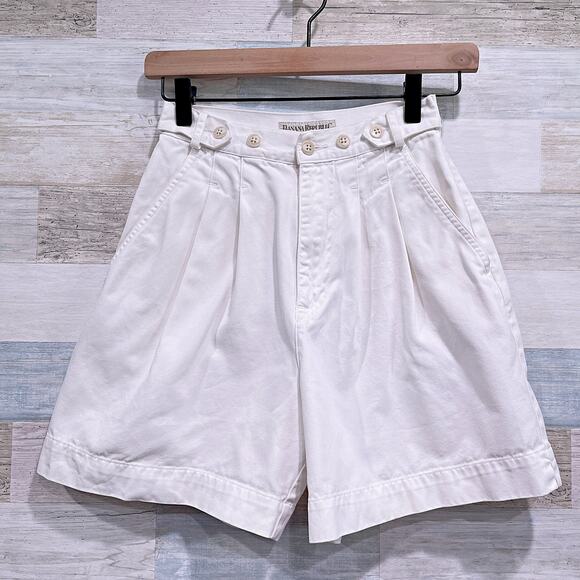 BANANA REPUBLIC Vintage Safari Shorts White Pleated A Line Midi Cotton Womens 2